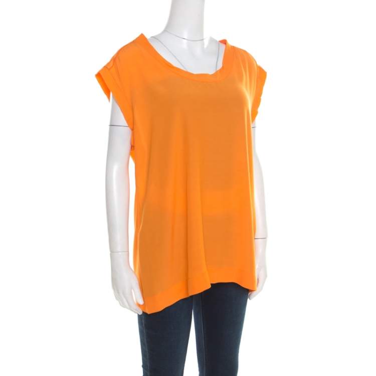 Pre Owned Missoni Saffron Orange Sheer Back Panel Sleeveless Top L