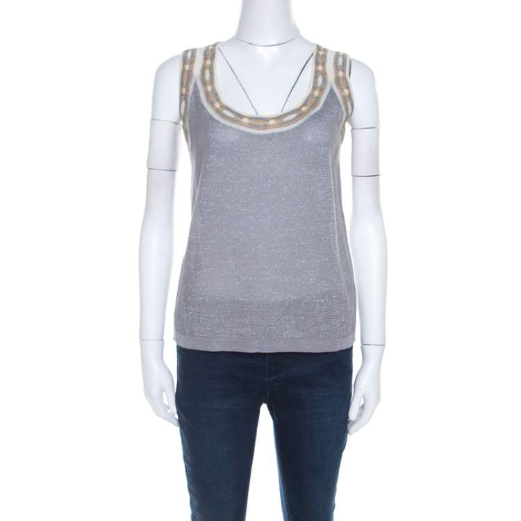 Pre Owned M Missoni Grey Knit Cardigan and Sleeveless Top Set M 