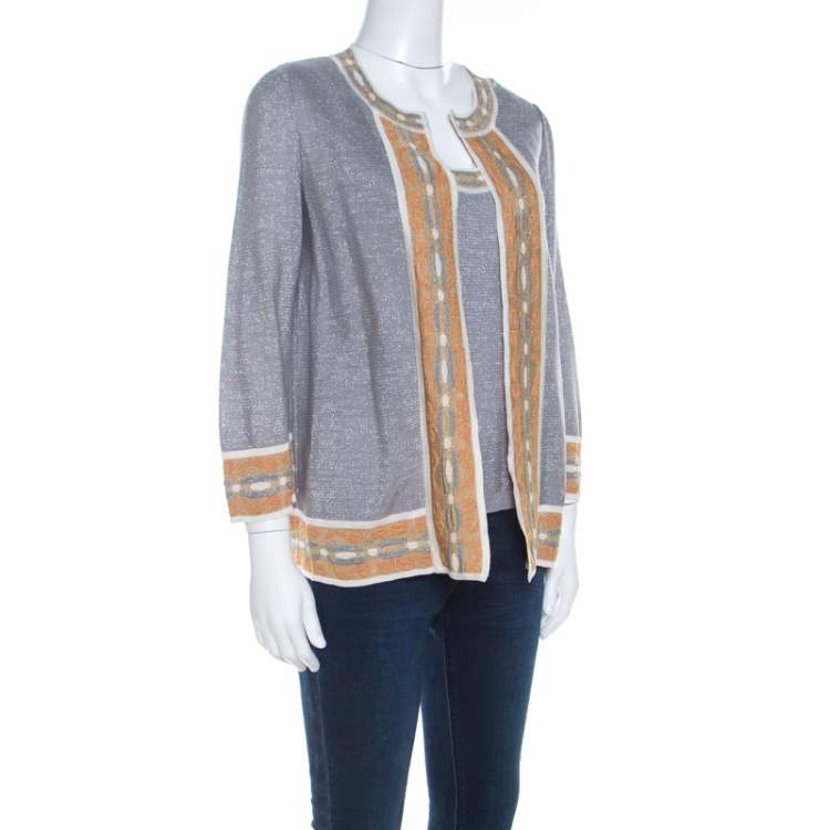 Pre Owned M Missoni Grey Knit Cardigan and Sleeveless Top Set M 