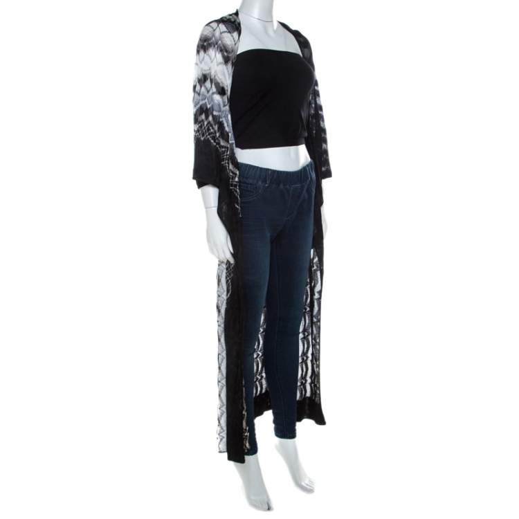 Pre Owned Missoni Monochrome Perforated Knit Open Front Beach Cover Up S