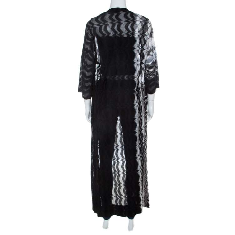Pre Owned Missoni Monochrome Perforated Knit Open Front Beach Cover Up S