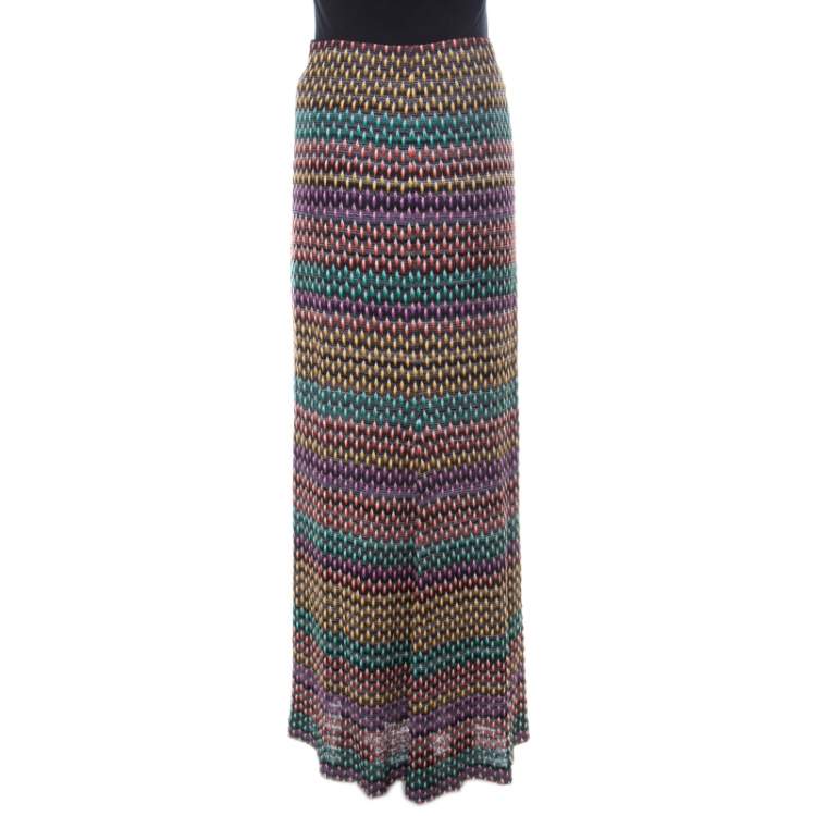 Pre Owned Missoni Multicolor Geometric Pattered Knit Maxi Skirt S