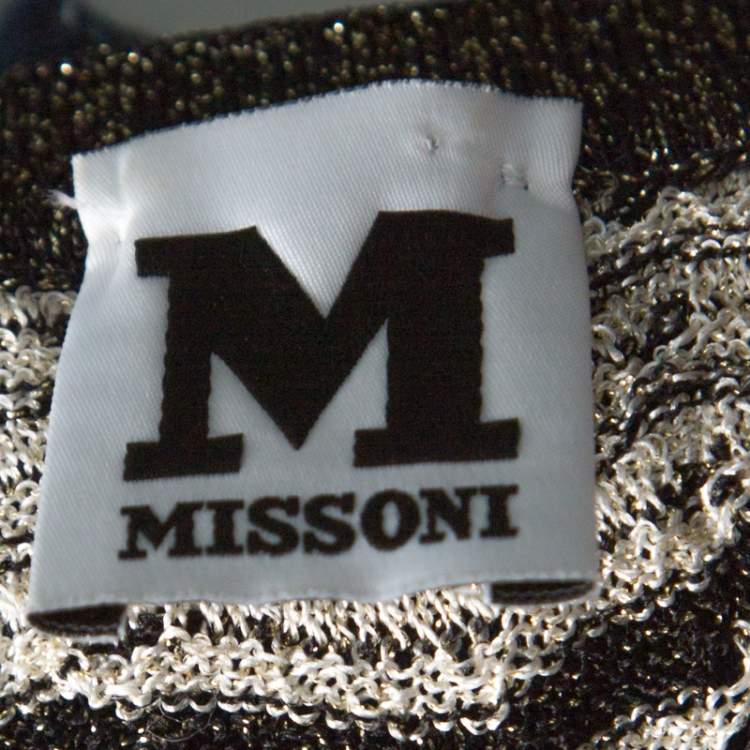 Pre Owned M Missoni Cream Black Gold Lurex Knit Striped Pattern Maxi Dress M