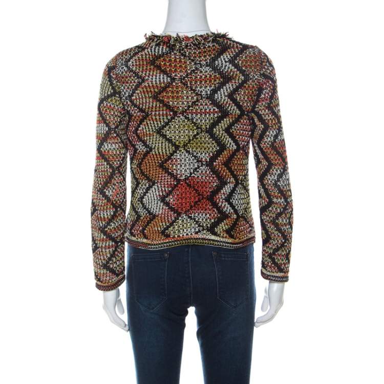 Pre Owned M Missoni Multicolor Knit Fringe Trim Cardigan S 