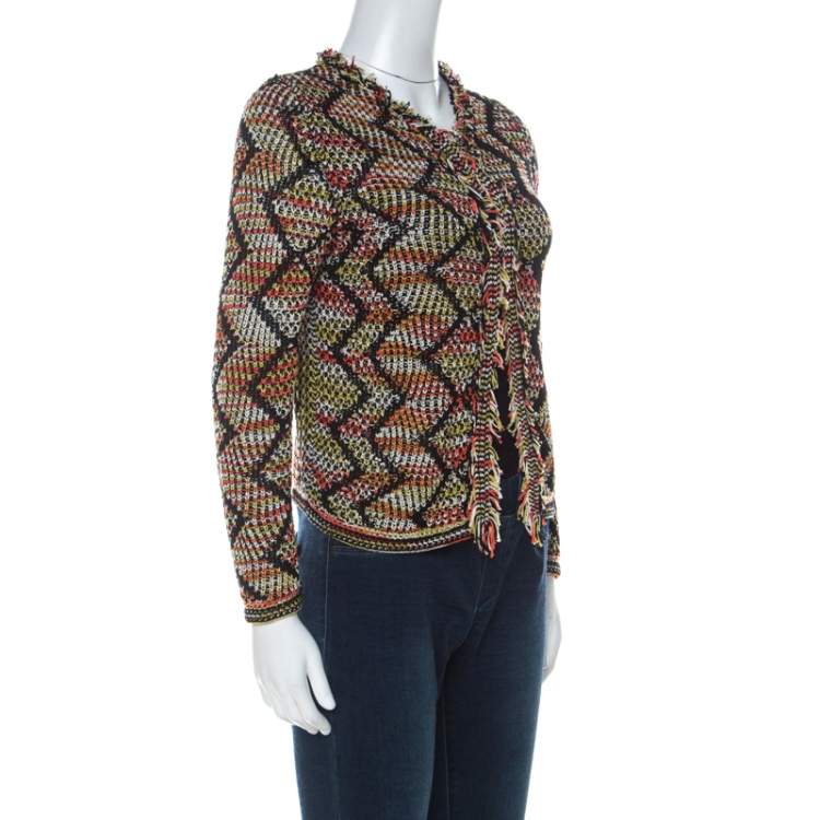 Pre Owned M Missoni Multicolor Knit Fringe Trim Cardigan S 