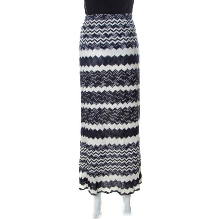 Pre Owned Missoni Bicolor Chevron Crochet Knit Maxi Skirt L