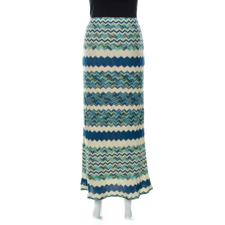 Pre Owned M Missoni Multicolor Chevron Pattern Crochet Knit Maxi Skirt M