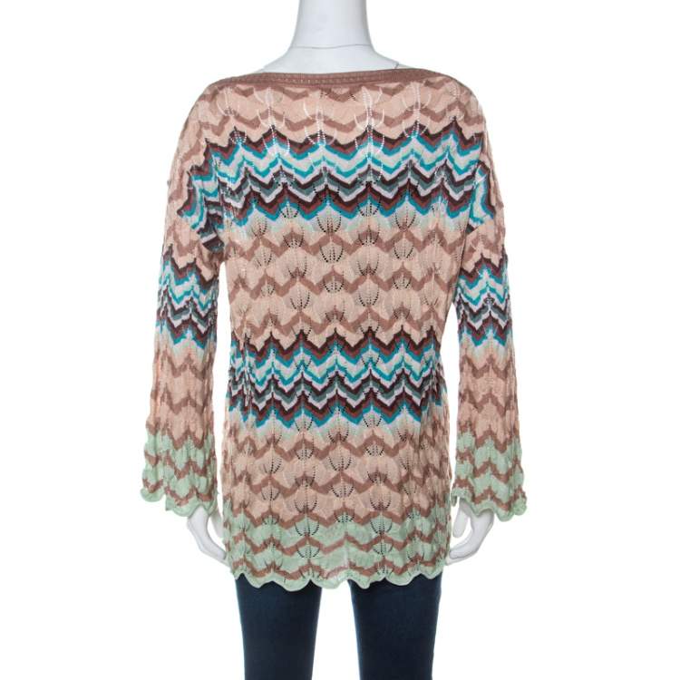 Pre Owned Missoni Beige Crochet Knit Flared Sleeve Top L
