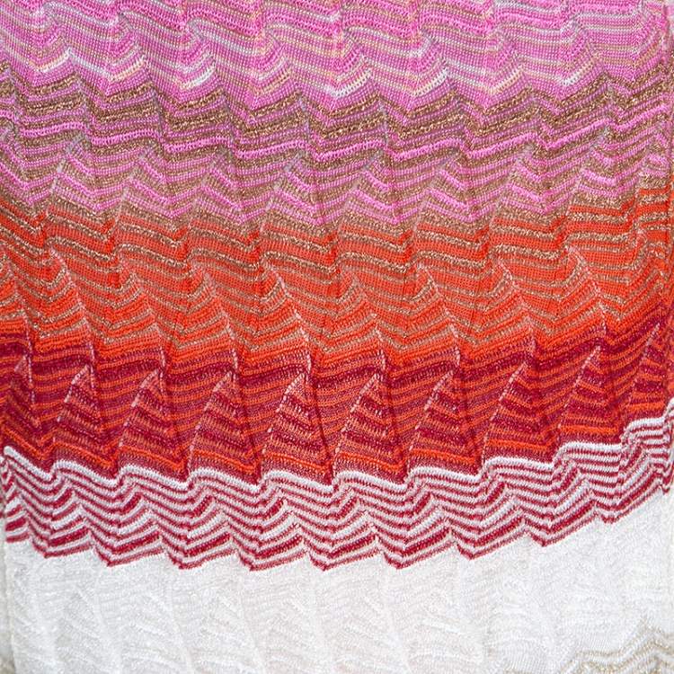 Pre Owned Missoni Multicolor Chevron Pattern Metallic Crochet Knit Maxi Skirt M