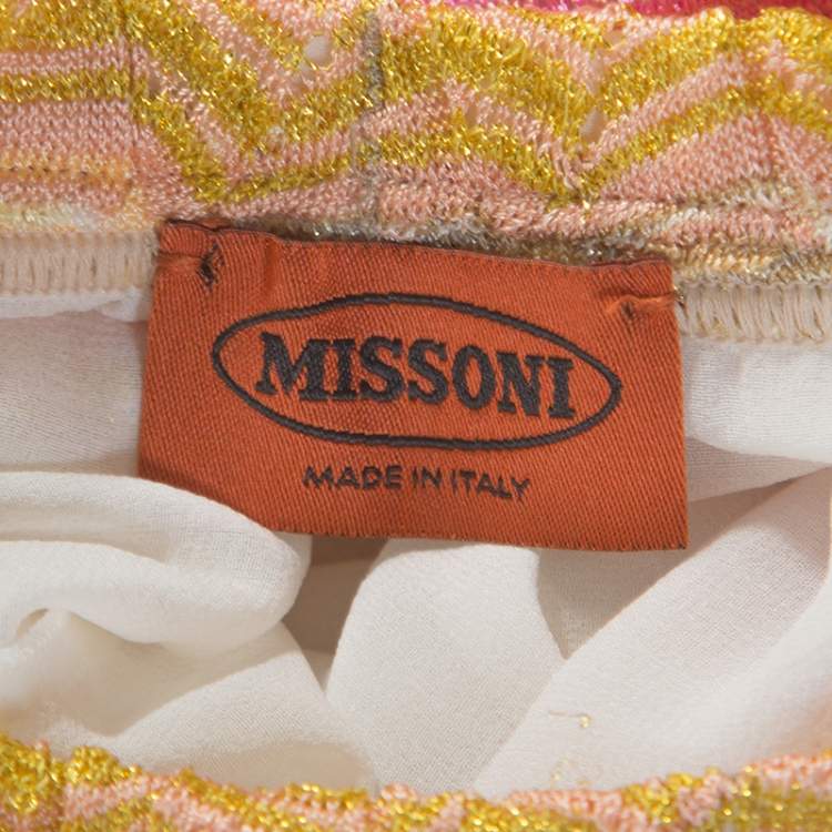 Pre Owned Missoni Multicolor Chevron Pattern Metallic Crochet Knit Maxi Skirt M