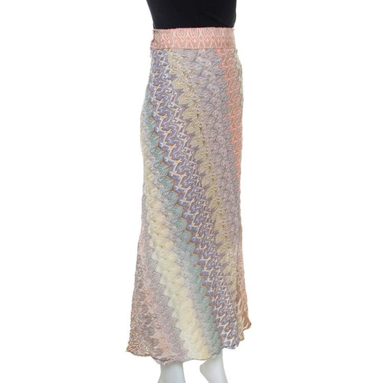 Pre Owned Missoni Pastel Multicolour Crochet Knit Midi Skirt M
