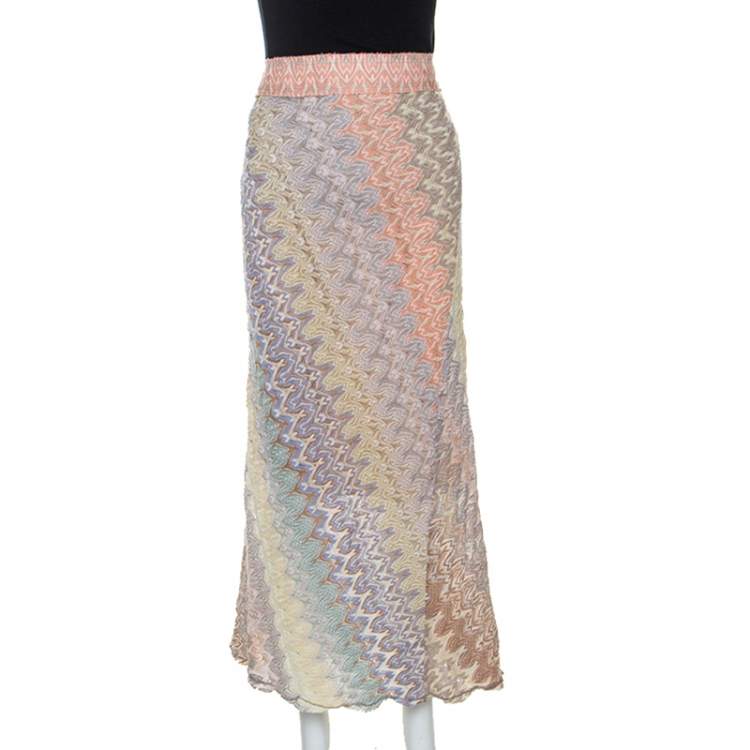 Pre Owned Missoni Pastel Multicolour Crochet Knit Midi Skirt M