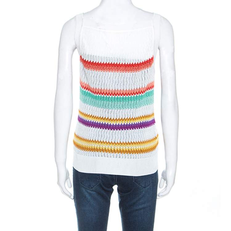 Pre Owned Missoni White Multicolor Striped Knit Sleeveless Top M