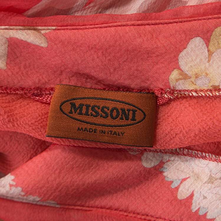 Pre Owned Missoni Coral Pink Floral Print Silk One Shoulder Maxi Dress S