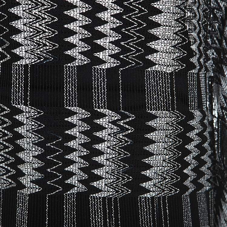 Pre Owned Missoni Monochrome Chevron Knit Fringe Detail Dress M