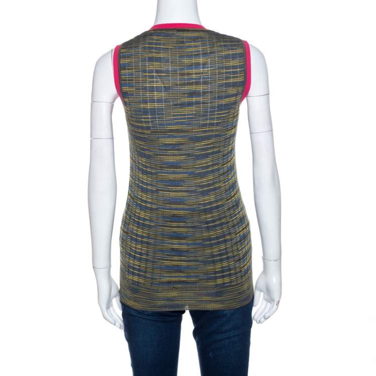 Pre Owned M Missoni Green Knit Contrast Trim Sleeveless Tank Top M 