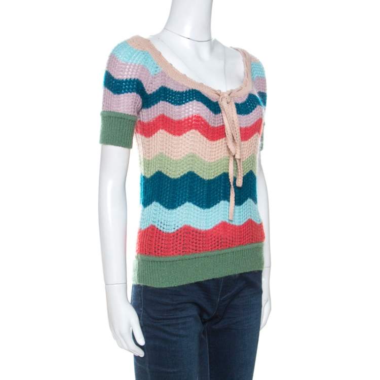 Pre Owned Missoni Multicolor Striped Wool Short Sleeve Top S 