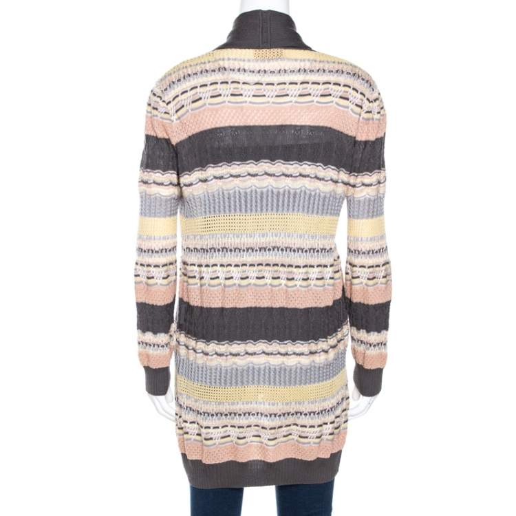 Pre Owned Missoni Multicolor Jacquard Eyelet Knit Cardigan M