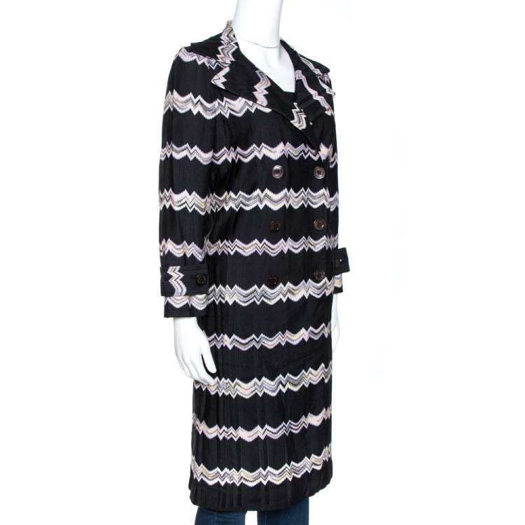 Pre Owned Missoni Black Chevron Knit Double Breasted Coat S