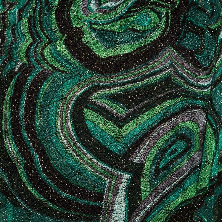 Pre Owned Missoni Green Lurex Jacquard Knit Brooch Detail Draped Dress L