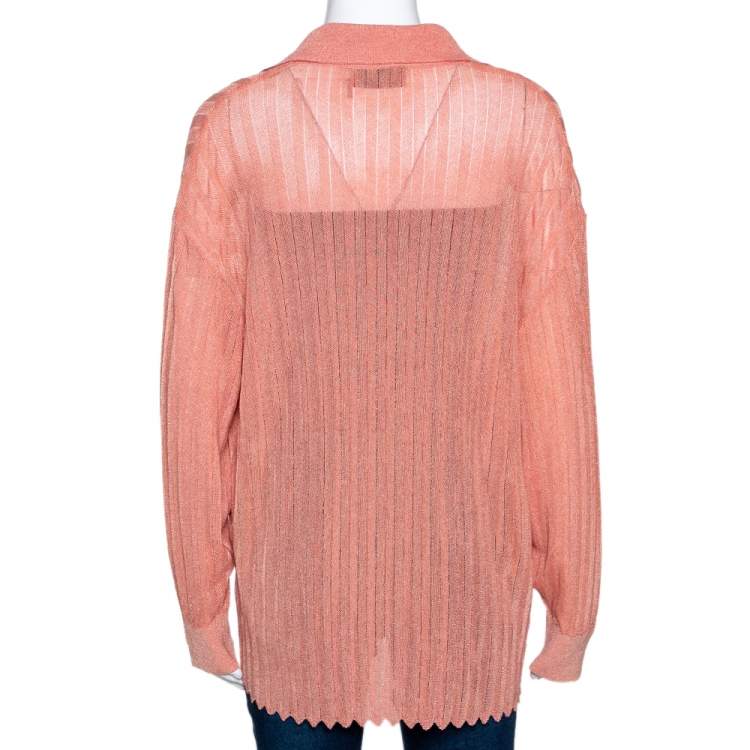 Pre Owned Missoni Coral Lurex Knit Plunge V Neck Top M