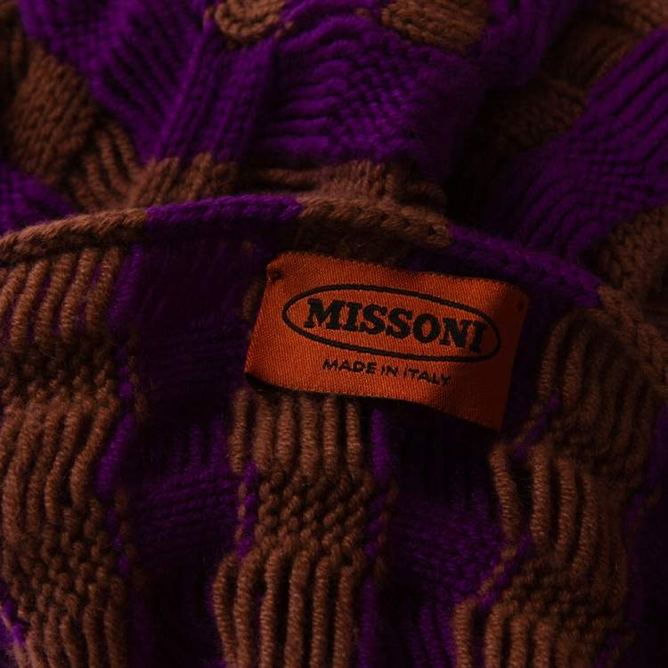 Pre Owned Missoni Brown & Purple Chunky Cashmere Knit Sweater M