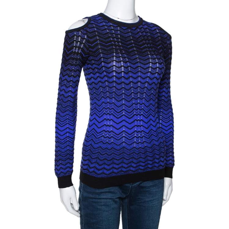 Pre Owned M Missoni Purple Pointelle Knit Cold Shoulder Long Sleeve Top S 