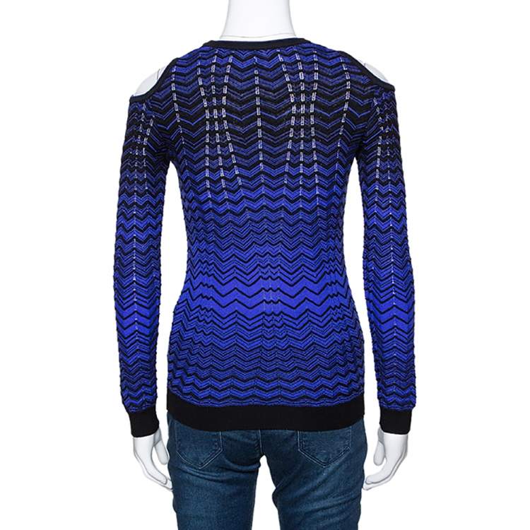 Pre Owned M Missoni Purple Pointelle Knit Cold Shoulder Long Sleeve Top S 