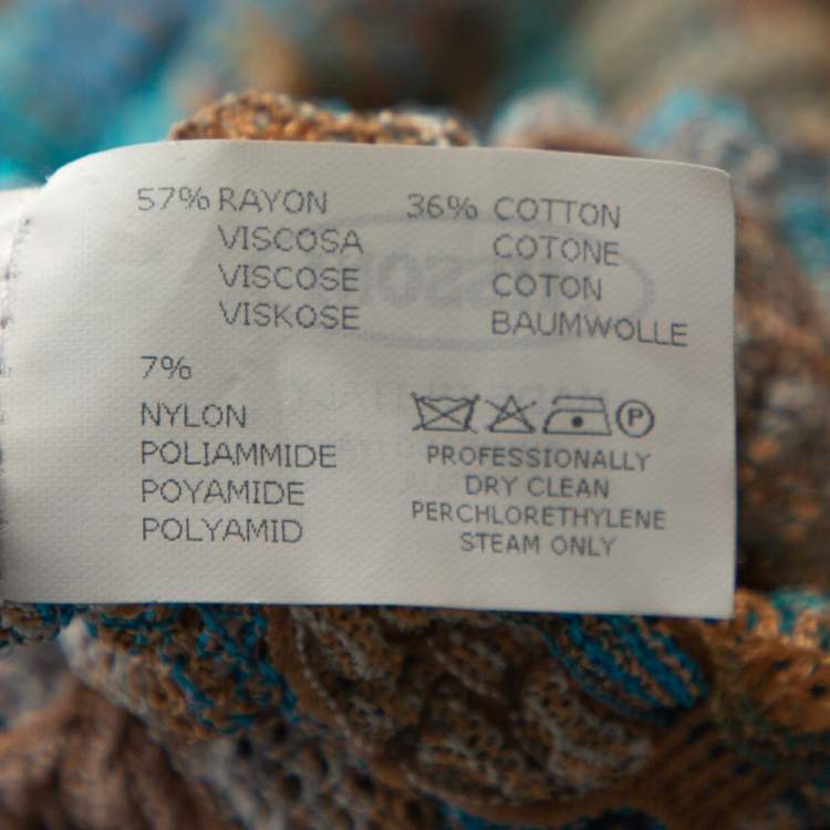 Pre Owned Missoni Teal & Sandy Beige Knit Twisted Back Detail Mini Dress S 