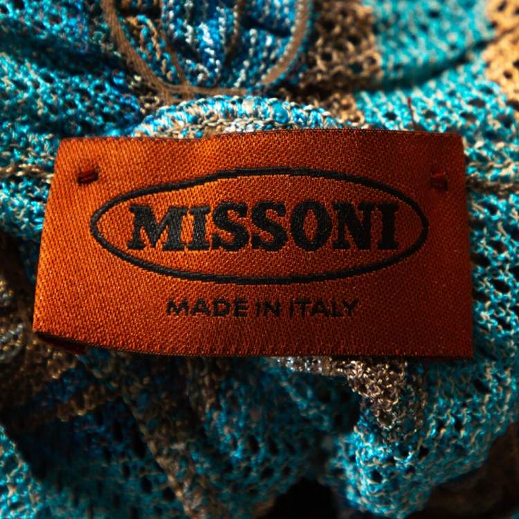 Pre Owned Missoni Teal & Sandy Beige Knit Twisted Back Detail Mini Dress S 
