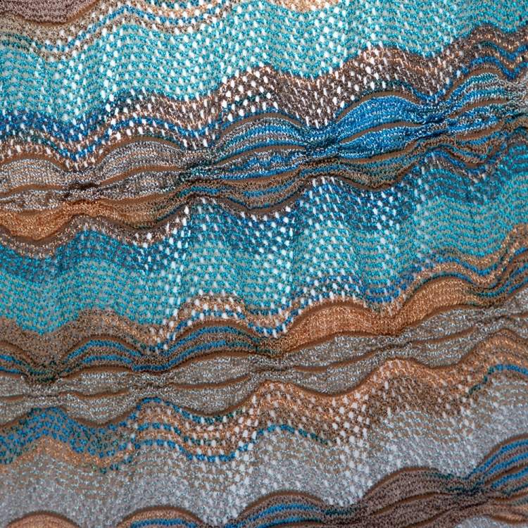 Pre Owned Missoni Teal & Sandy Beige Knit Twisted Back Detail Mini Dress S 