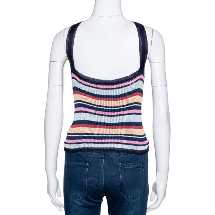 Pre Owned Missoni Multicolor Striped Rib Knit V Neck Tank Top M