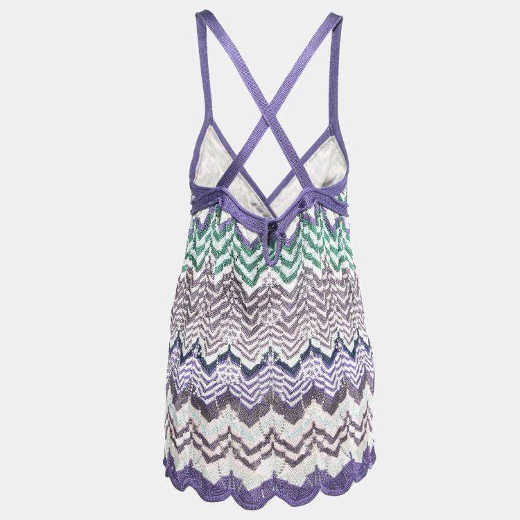 Pre Owned Missoni Purple Zig Zag Knit Sleeveless Dress M