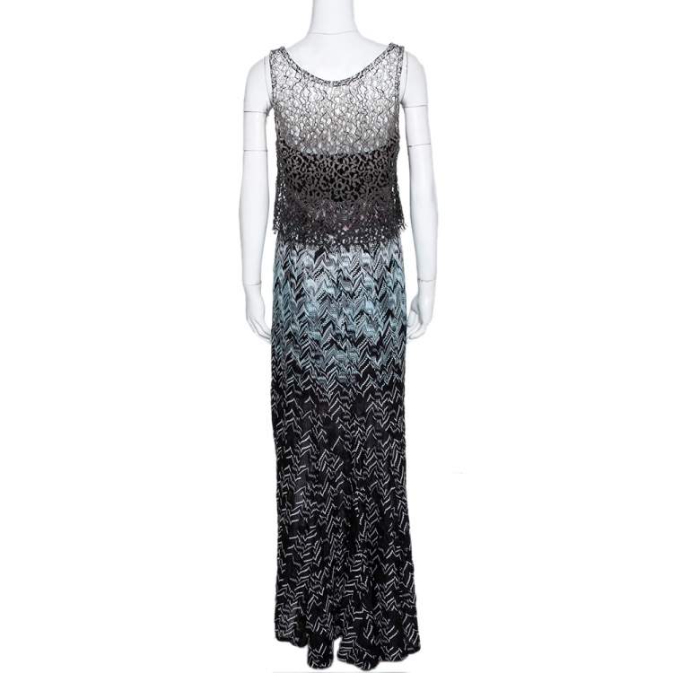 Pre Owned Missoni Black Ombre Zig Zag Knit Strapless Maxi Dress & Top Set M