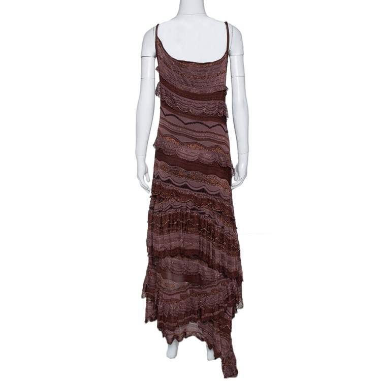 Pre Owned Missoni Brown Lurex Knit Tiered Sleeveless Dress M