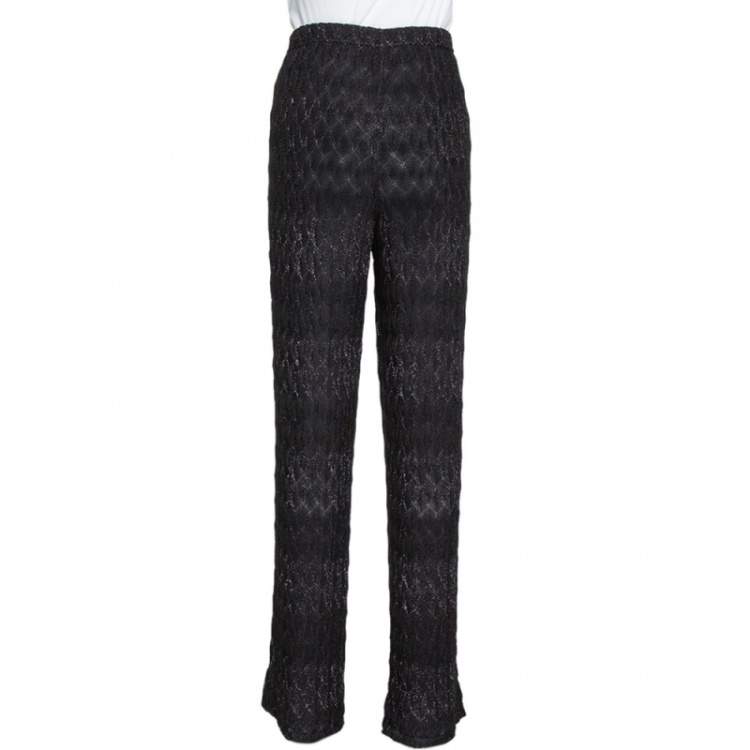 Pre Owned Missoni Black Textured Lurex Knit Wide Leg Pants L