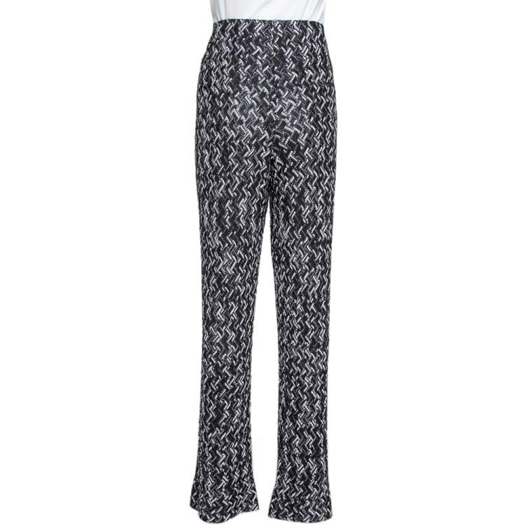 Pre Owned Missoni Monochrome Textured Lurex Knit Wide Leg Pants L