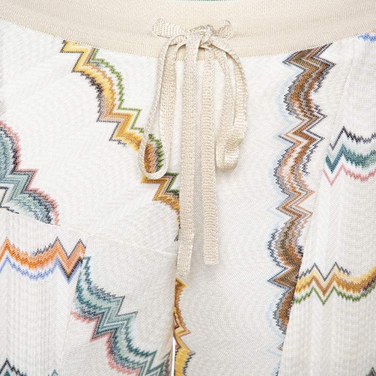 Pre Owned Missoni Cream Zig Zag Knit Straight Leg Trousers M