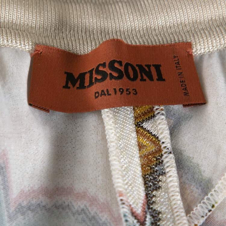 Pre Owned Missoni Cream Zig Zag Knit Straight Leg Trousers M