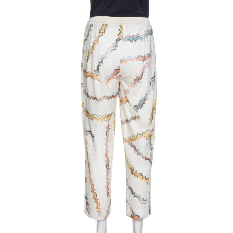 Pre Owned Missoni Cream Zig Zag Knit Straight Leg Trousers M