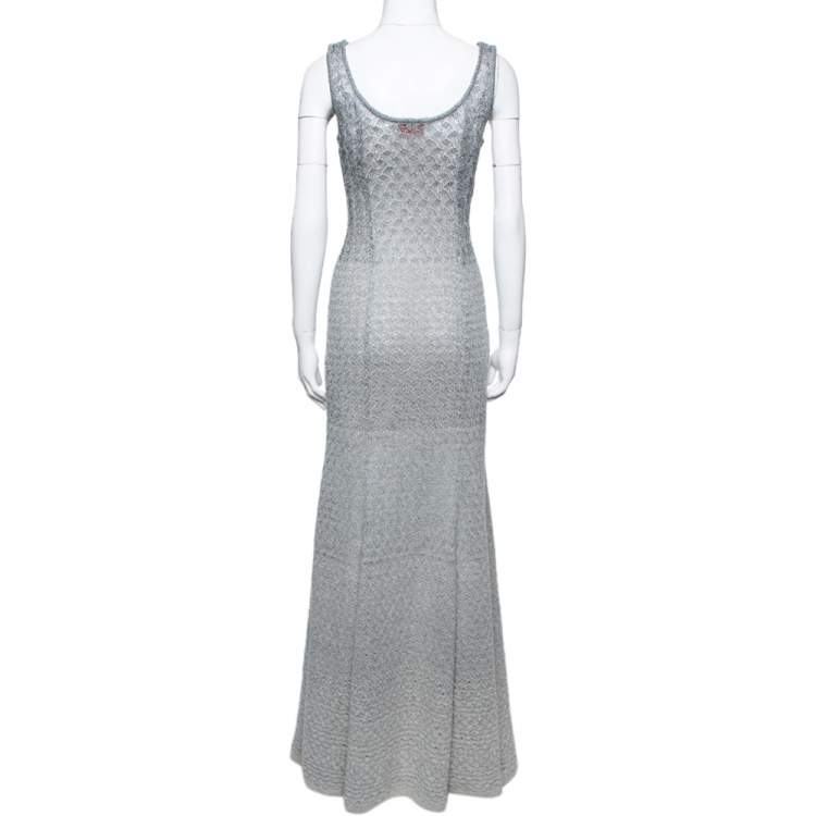Pre Owned Missoni Silver Metallic Knit & Cashmere Sleeveless Maxi Dress S