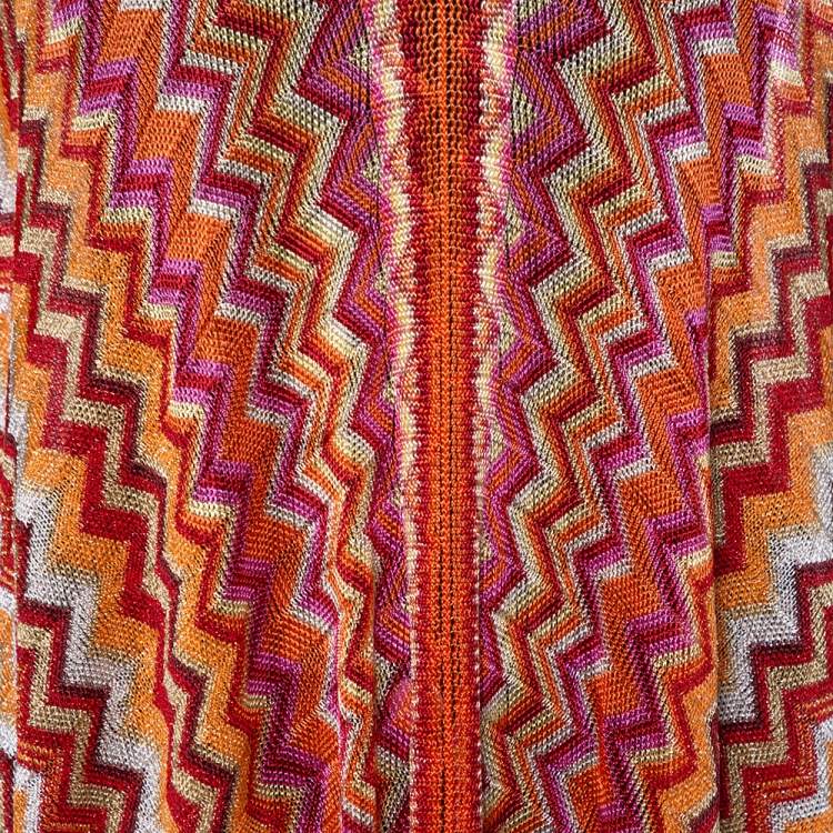 Pre Owned Missoni Orange Lurex Chevron Knit Poncho (One Size)