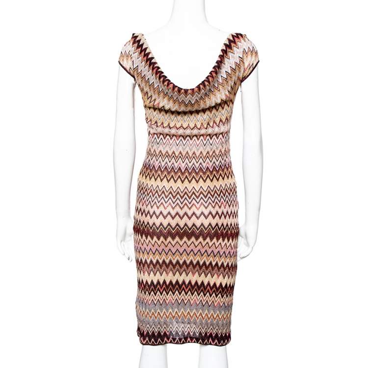 Pre Owned Missoni Multicolored Lurex Chevron Knit Fitted Dress M
