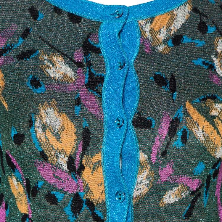 Pre Owned Missoni Green Metallic Floral Jacquard Knit Button Front Cardigan S