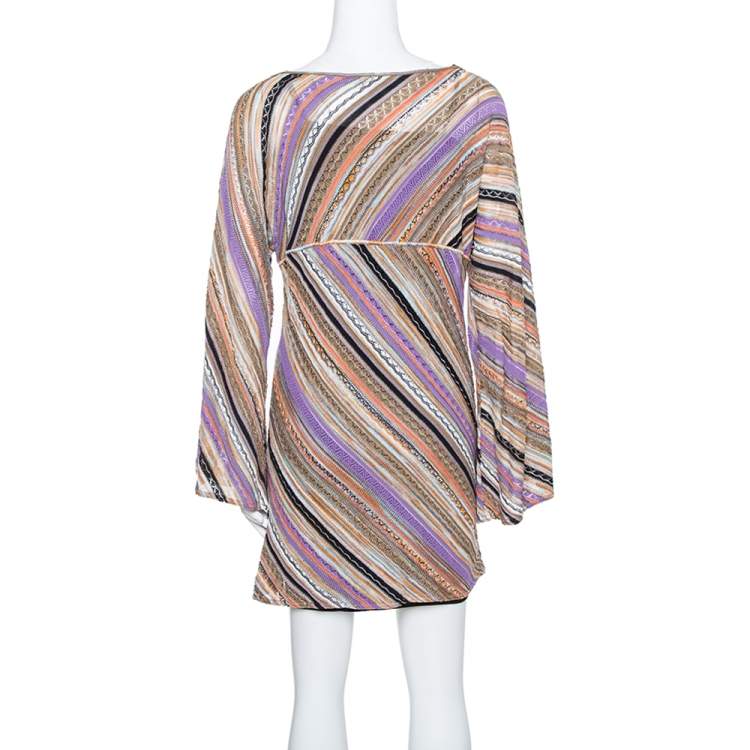 Pre Owned M Missoni Multicolor Perforated Knit Long Sleeve Dress M