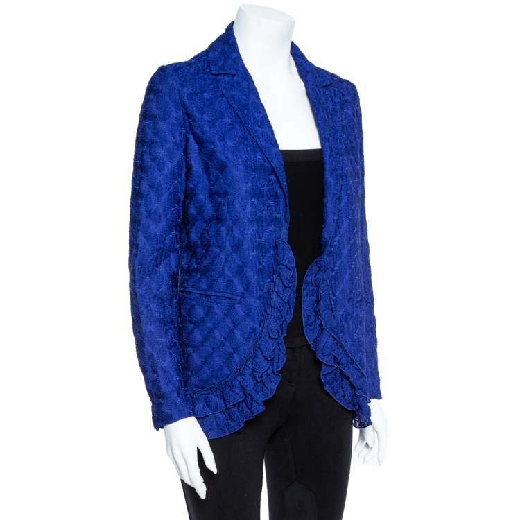 Pre Owned Missoni Electric Blue Silk Blend Ruffle Detail Crochet Blazer S