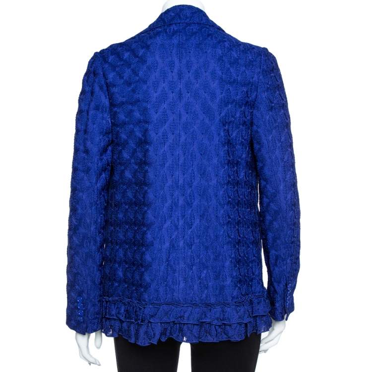 Pre Owned Missoni Electric Blue Silk Blend Ruffle Detail Crochet Blazer S