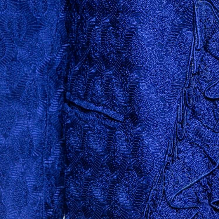 Pre Owned Missoni Electric Blue Silk Blend Ruffle Detail Crochet Blazer S