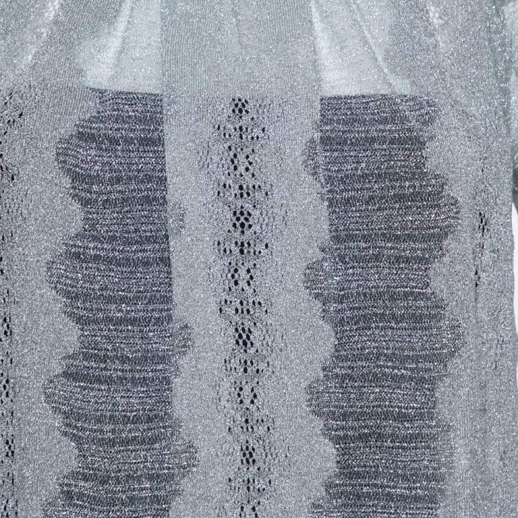 Pre Owned Missoni Metallic Silver Jacquard Knit Raglan Sleeve Top S