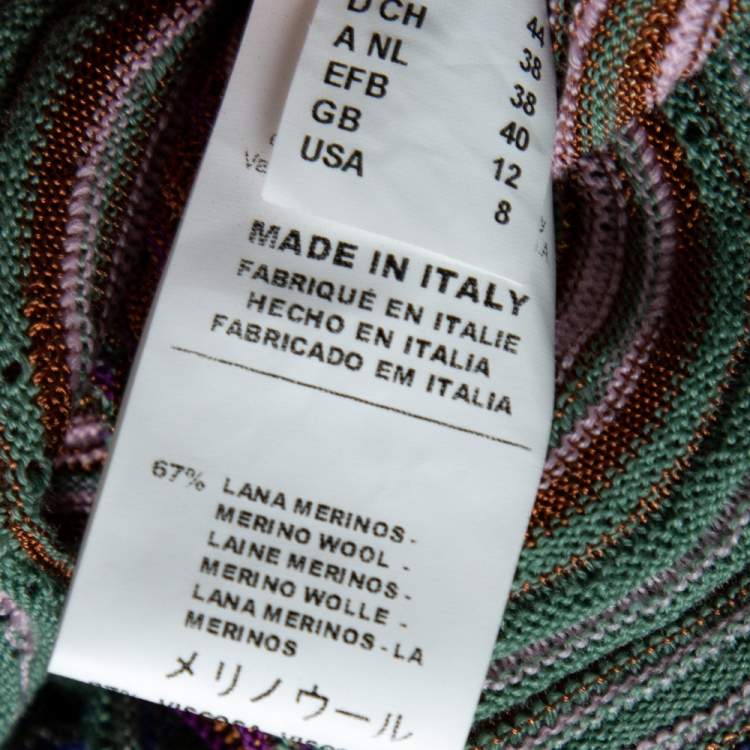 Pre Owned M Missoni Purple & Green Wool Blend Belted Dress M